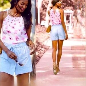 CAbi #5218 Floating Poppies Tie Back Halter Tank Pink Floral size S